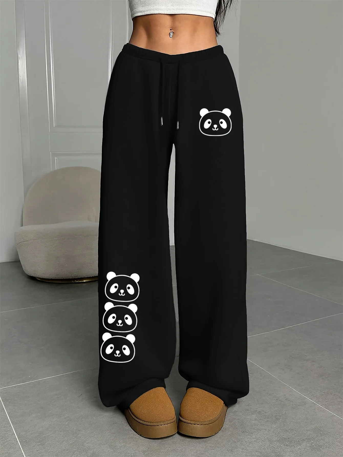 

Women's Autumn and Winter Plus-size Cute panda Print Loose Straight Fleece Leg Sweatpants Trendy Streetwear Stylish Versatile