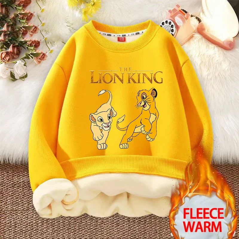 Mufasa Lion King Sweatshirt Boy Girl Disney Anime Character Print Pullover Hoodies Winter Warm Thick Clothes Top Children Gifts