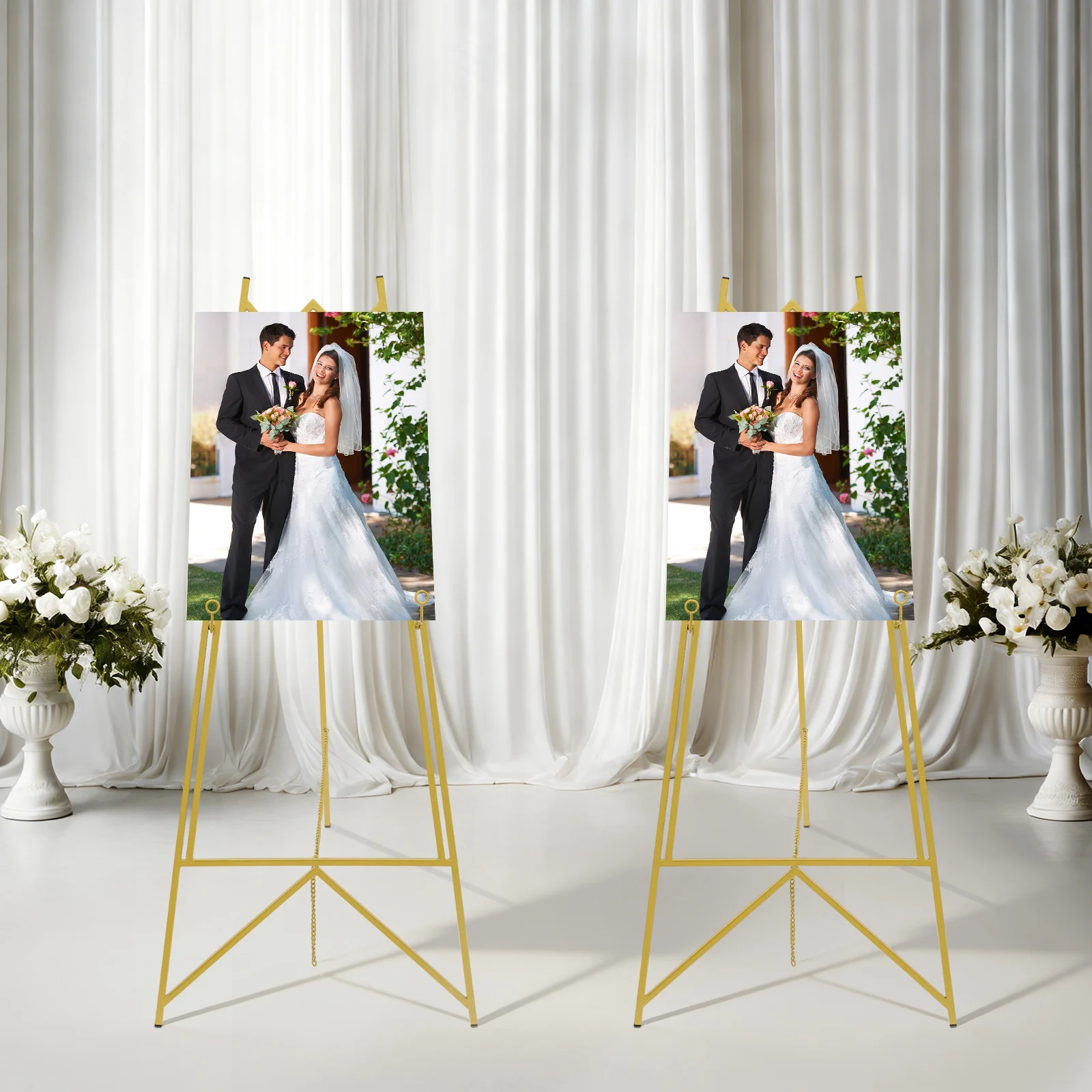2Packs Gold Wedding Easel Stand, 90*48cm Character Poster Rack Restaurant Slogan Easel Tripod, Welcome Photo Frame Display Stand, for Shopping Malls, Weddings