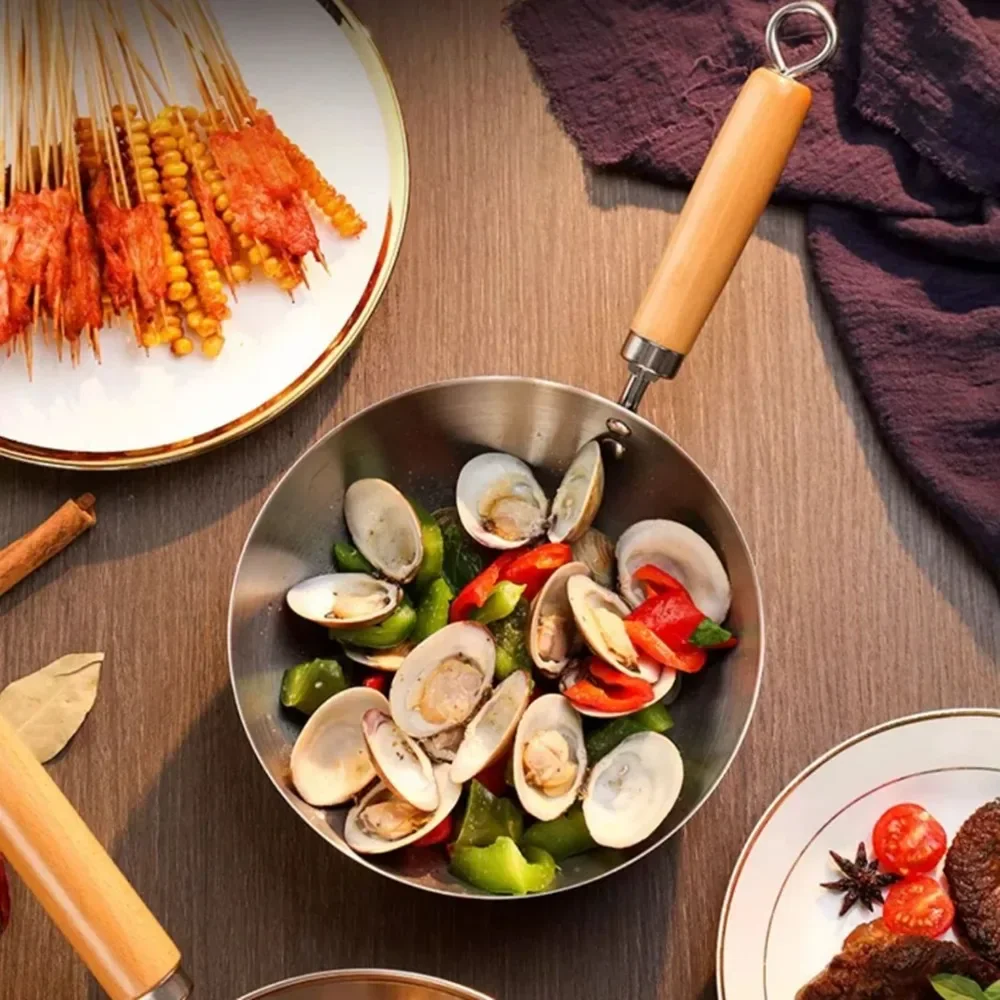 Uncoated Small Wok Frying Pan 316 Stainless Steel Home Kitchen Induction Cooker Gas Stove Special Skillet Soup Pot Non-Stick pan