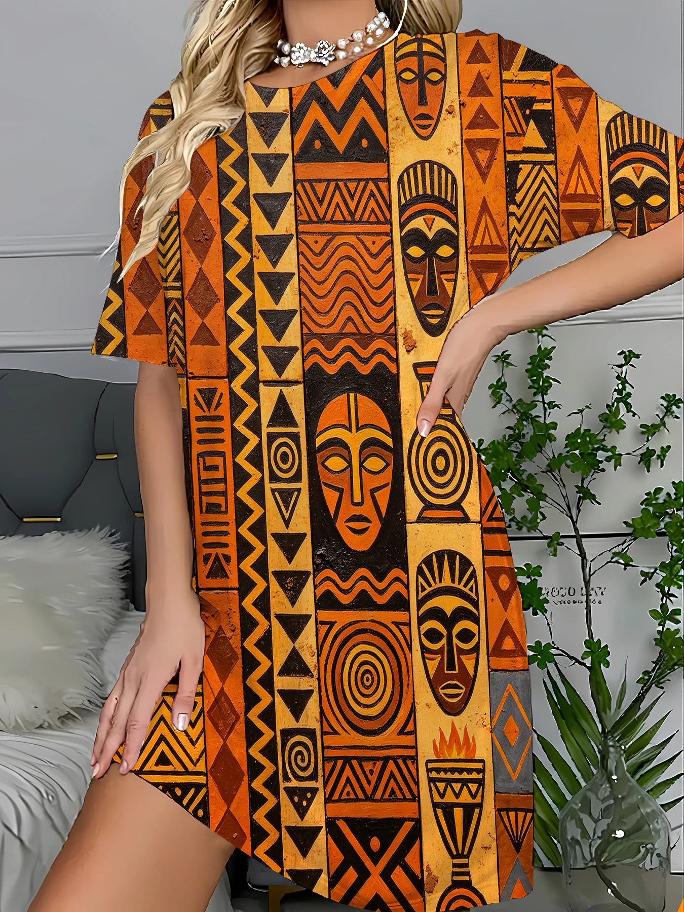 Women's All-Over Print Sleep Dress Soft Knit Summer Nightgown Casual