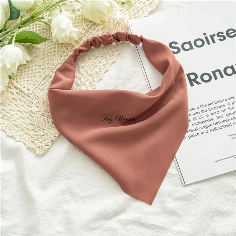 Head Scarf Summer Women Solid Color Vintage Triangle Bandanas Chiffon Elastic Hairbands Children Girl Headwear Hair Accessories