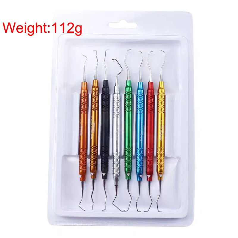 8PCS Dental Colorful Scaler Sets Periodontal Clean Removing Calculus Aluminum Alloy Handle Low Weight Good for Use Scraper Tool