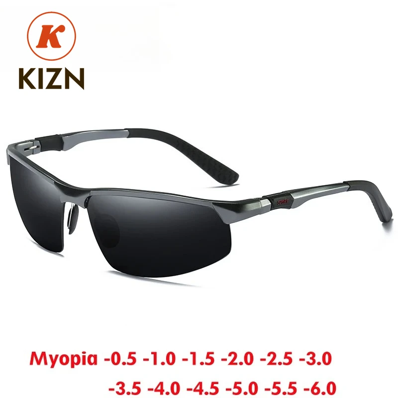 

KIZN Half Frame Myopia Sunglasses Aluminum Magnesium Women Sports Men Drive Polarized Custom Prescription Goggles -0.5 to -6.0