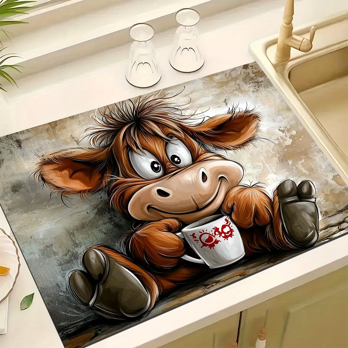 

Коврик-протектор VIKAMA с милым принтом коровы и кофе, впитывающий коврик для стиральной машины, декор для кухонного стола, домашний декор