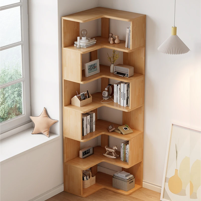 Solid Wood Corner Bookcases Display Cabinet Storage Organizer Floor Household Bookshelf Modern Simple Prateleira Furniture WKBC