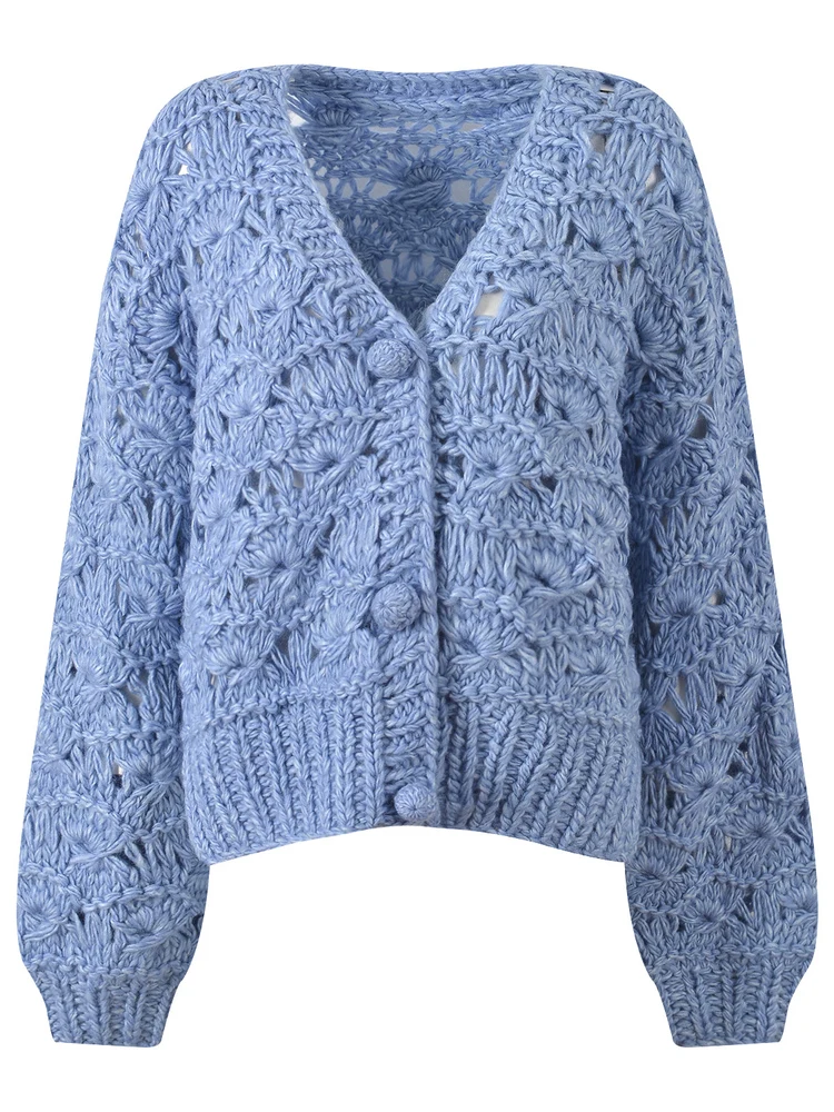 

High-End Autumn Winter Thi Knitted V-Ne Sweater Loose Fit Outerwear Cardigan Women's Comfortable Lazy Stitching Top