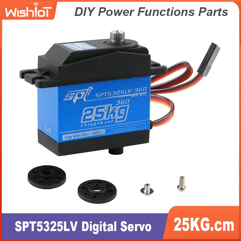 

SPT5325LV 25KG Digital Servo 360 Degree Continuous Rotation Metal Gear Double Axis Servos 4.8-6V for RC Robot DIY Model Parts