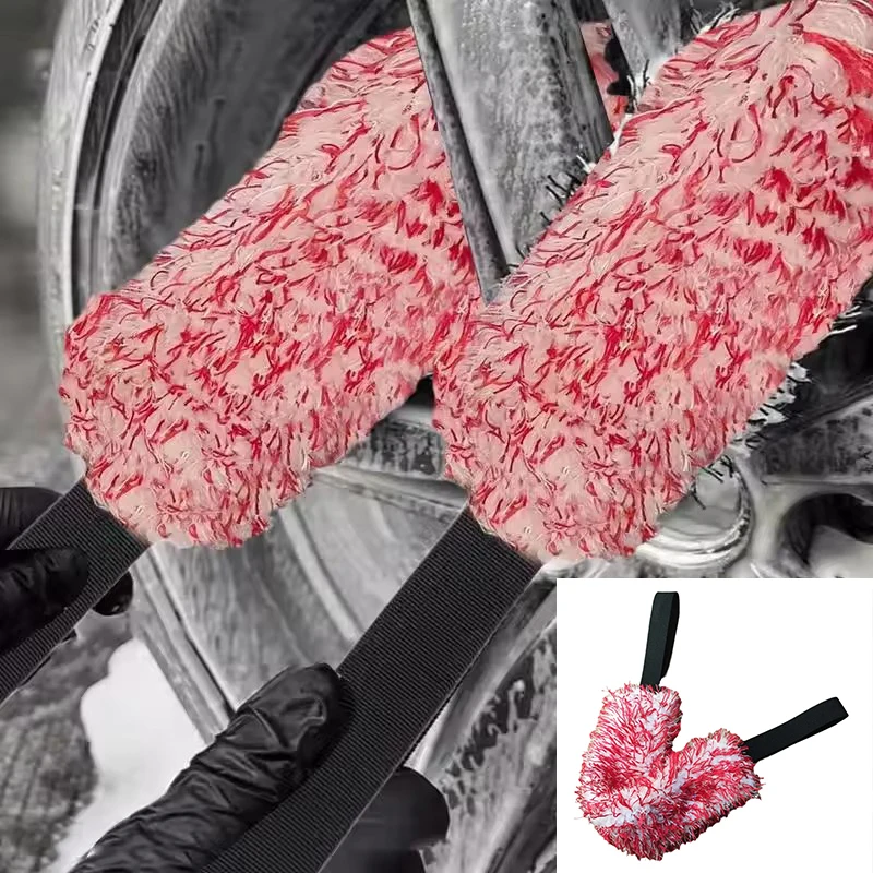 1Pc Black&White/Blue Car Wash Wheel Hub Tension Belt Ultra-Fine Fiber Coral Plush,36x8cm Car Wash Towel Brush,Car Cleaning Tool