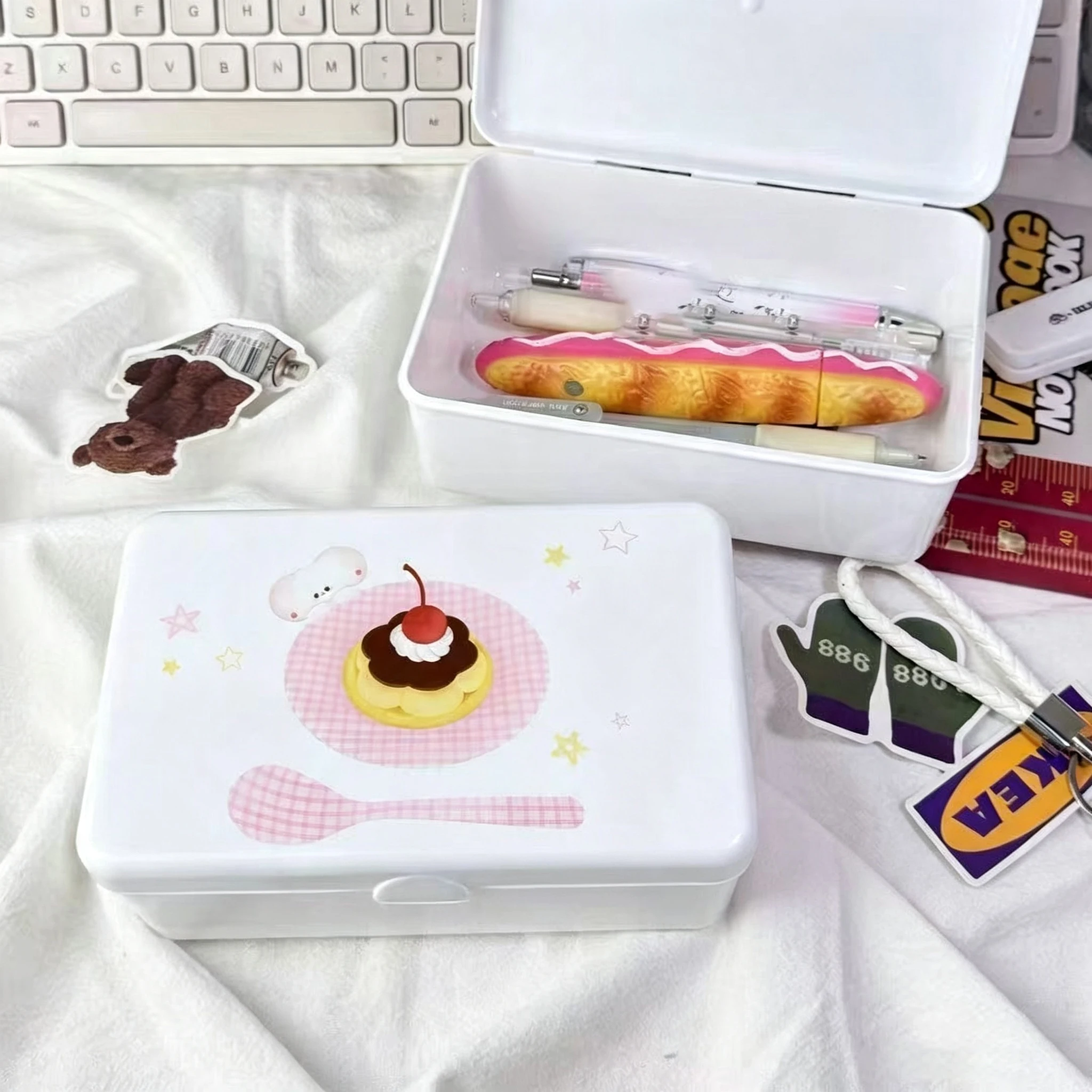 Japanese Polka Dot Frosted Monkey Card Box Dustproof Desktop Sticker Small Card Storage Box Flip Ins Storage Box Transparent Box