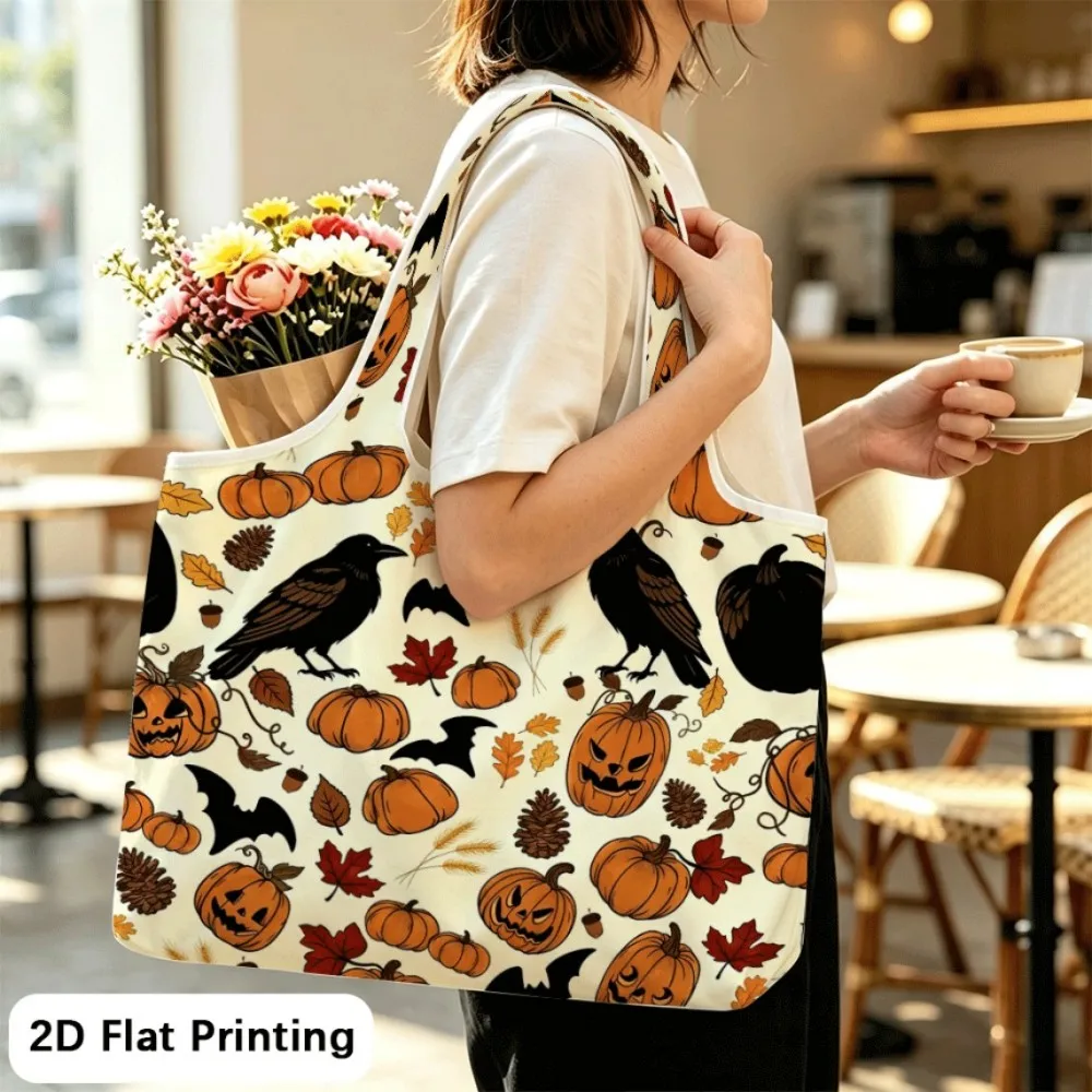 Crows watch jack-o-lanterns Foldable tote, multifunctional shoulder bag for shopping spree.