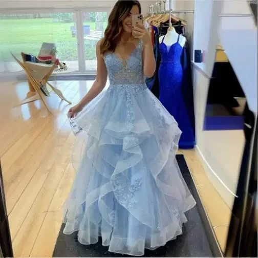 

Blue Princ Dr Wedding Dr Sexy Strap V-ne Par Evening Gown Cross-border New Sle 2025 Spring Faion Element Tie