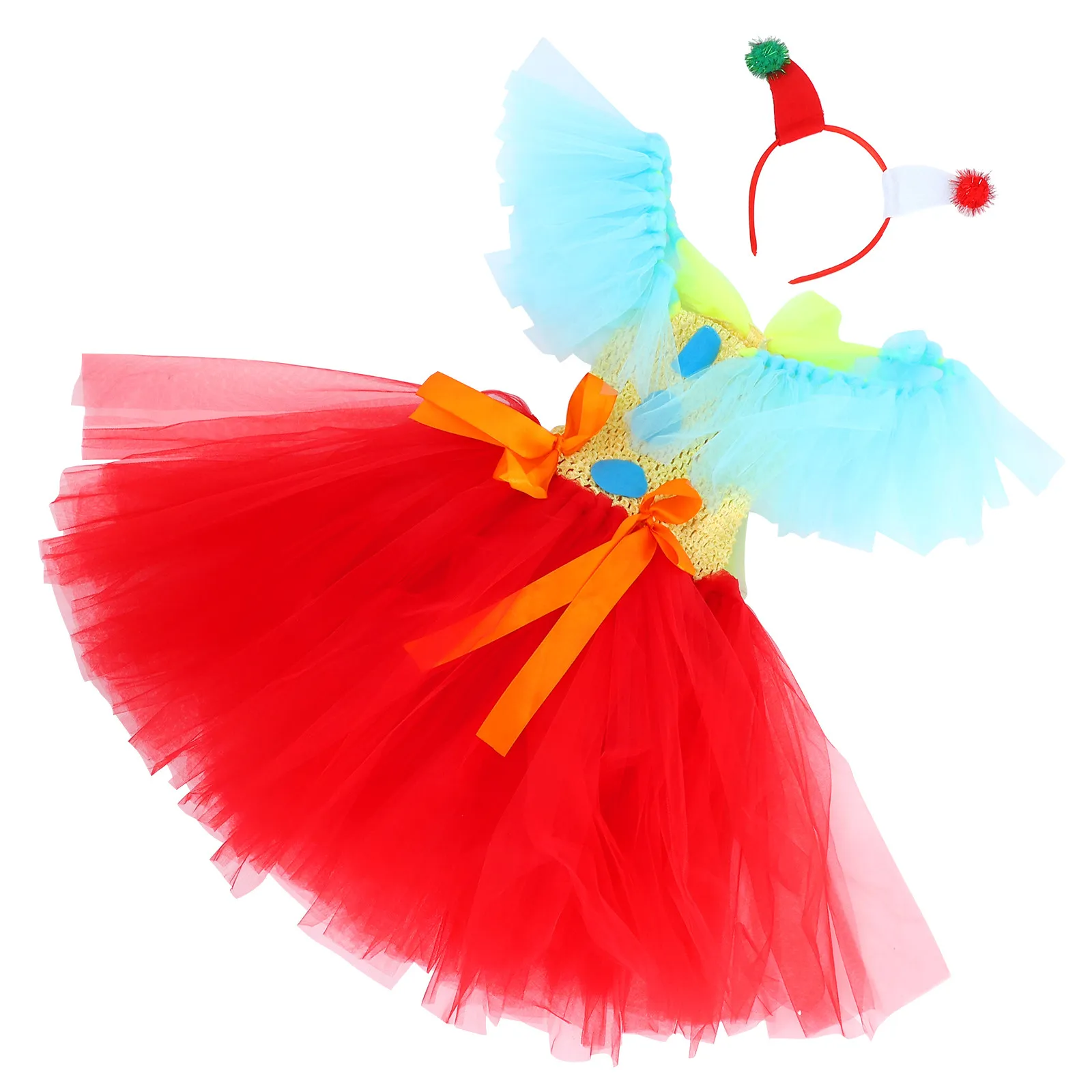 

1Set Girls Clown Costume Tutu Skirt Set Soft Breathable Fabric Layered Princess Design Headband Included for Halloween Cosplay