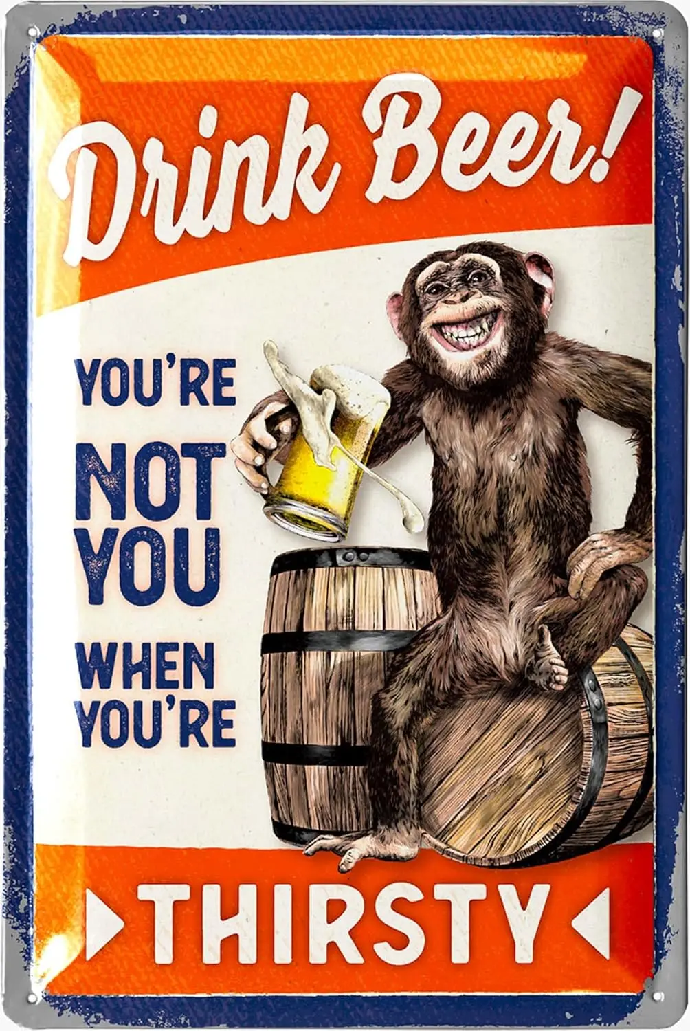 Vintage Beer Monkey Sign - Funny Metal Bar Embossed