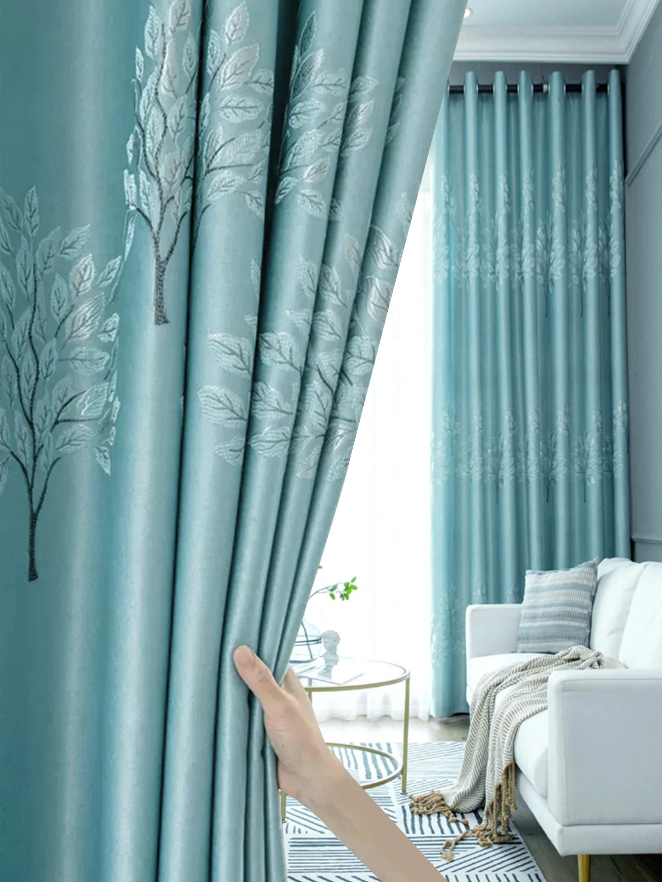 Thickened Full Blackout Blue Curtains Fresh Countryside Living Room Bedroom Insulation Light blocking Simple Sunshade Cloth