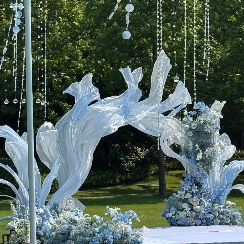 Huge outdoor organza luxury art installation wedding background event decoration huge fabric paper sculpture