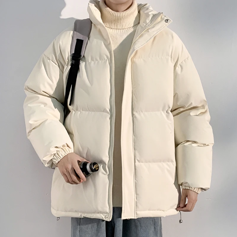 

Men's Puffer Jacket Thick Warm Parkas Solid Color Unisex Winter Jacket Korean Fashion Women Coat Cotton Padded Outwear Clothing