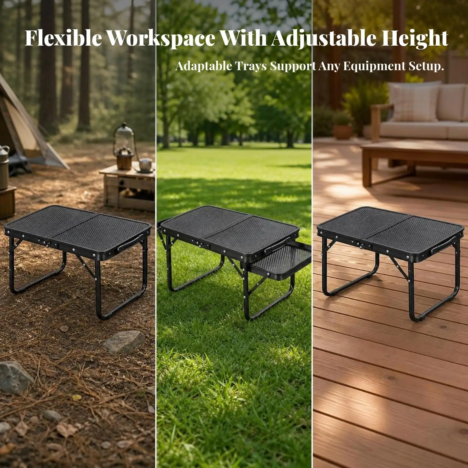 Folding Camping Table Outdoor Surface with Carry Case Portable Patio Dining Desk for Garden Deck Grass Aluminum Iron Frame