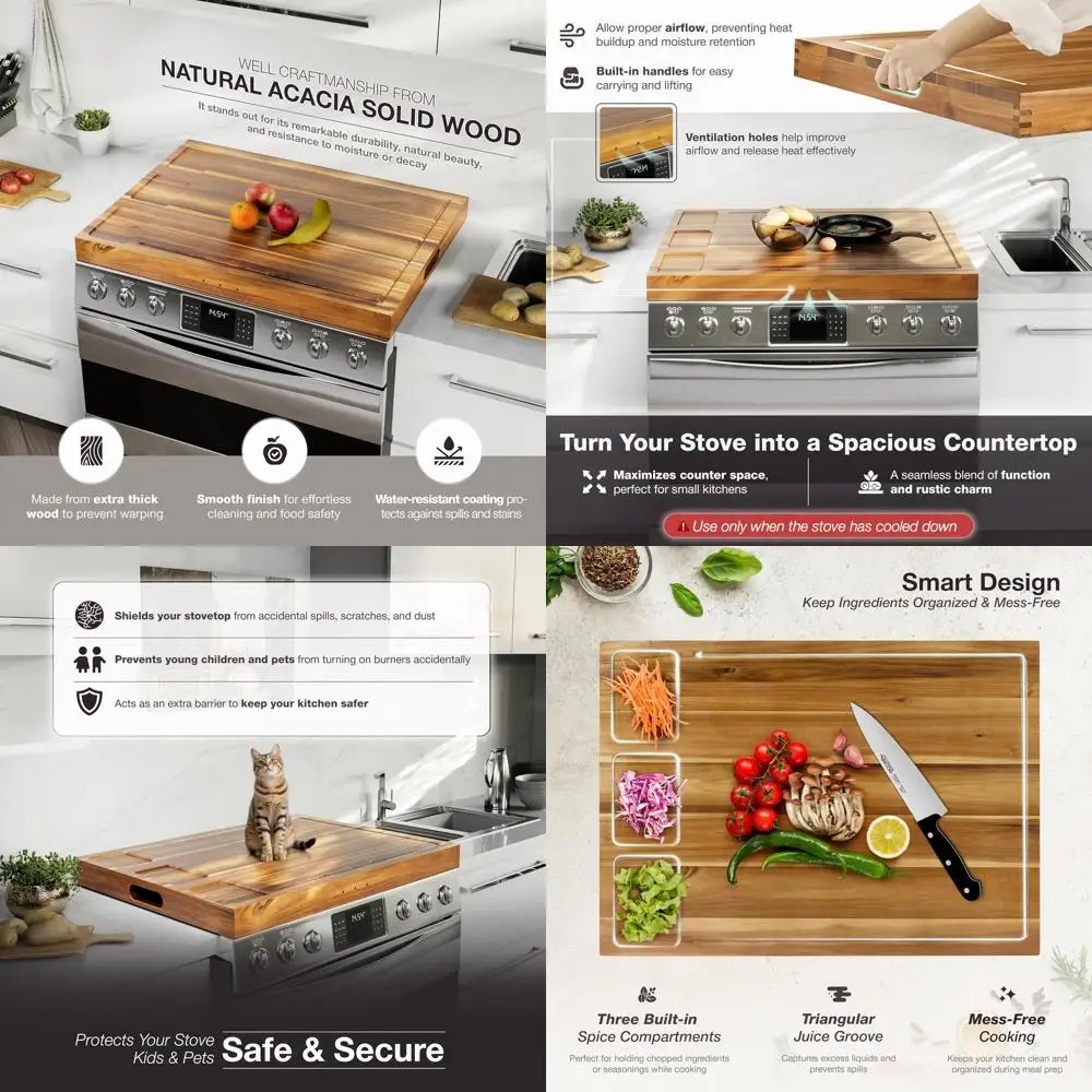 

Верхняя крышка дровяной печи 3-в-1 для газовых, электрических и автофургонов, поднос для кухонной стойки, отделка теплой акации