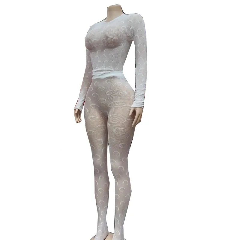 

STYLISH LADY Moon Printed Mesh 2 Piece Set Women Long Sleeve Top and Skinny Footed Pant Suits 2025 See Through Sexy Club Outfits