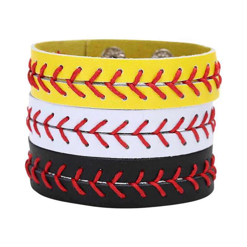 

Creative Wristband Hand Fashion Decorative Bracelet Wax Thread Stitching Decoration with Brass Buckle Baseball Accessories