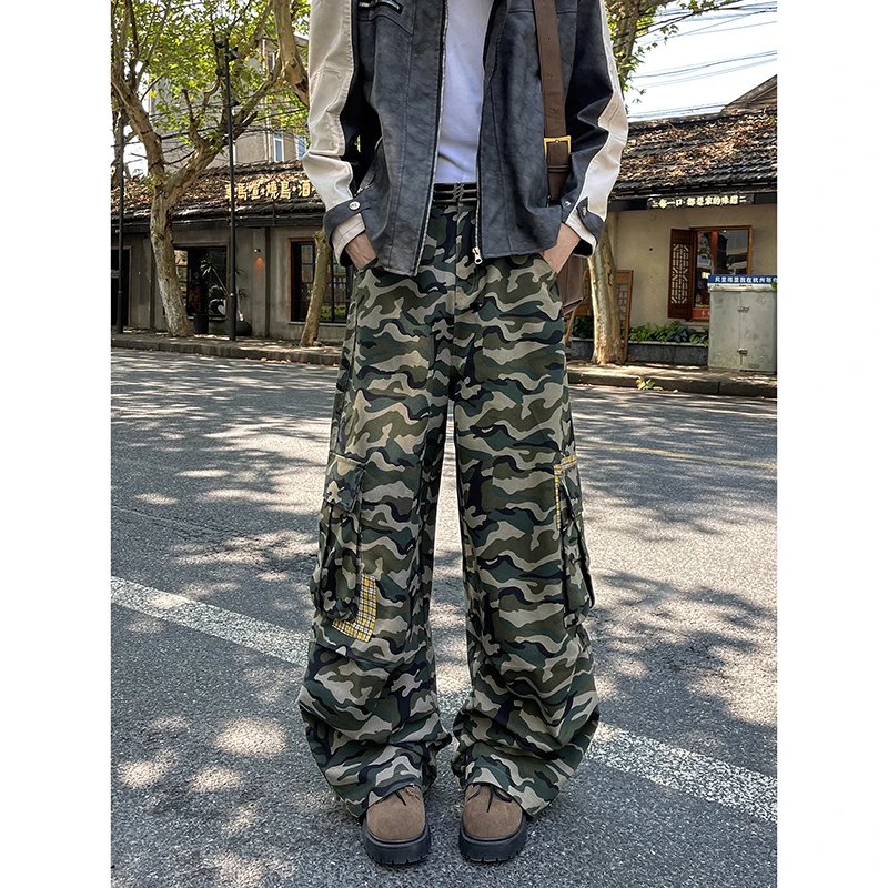 

Американские камуфляжные брюки для спецодежды в стиле десантника в стиле хип-хоп для мужчин и женщин, свободные широкие джинсы в стиле хип-хоп