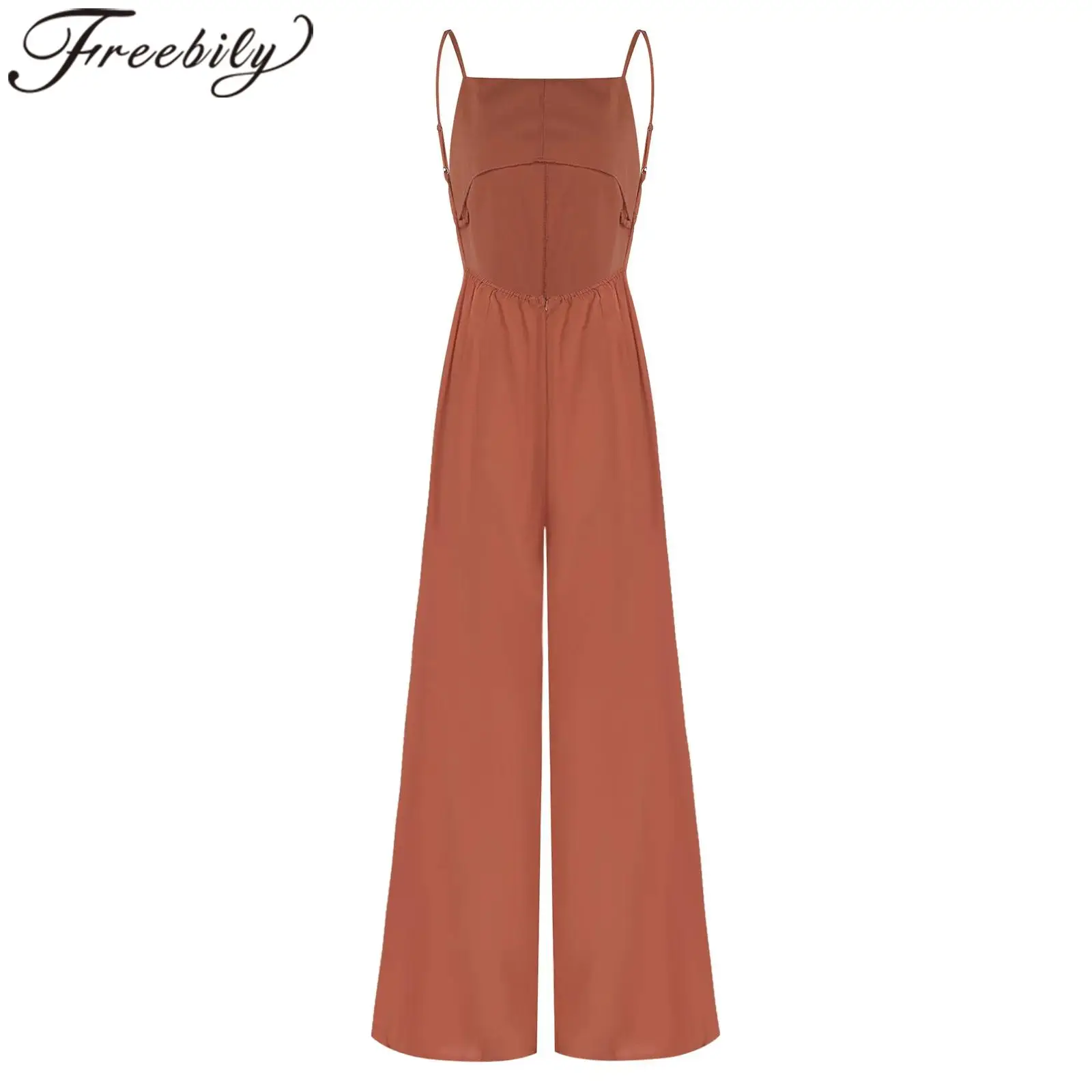 

Womens Dressy One Piece Outfit for Party Evening Sleeveless Casual Rompers Jumpsuits Open Back Wide Leg Pants Sling Jumpsuit