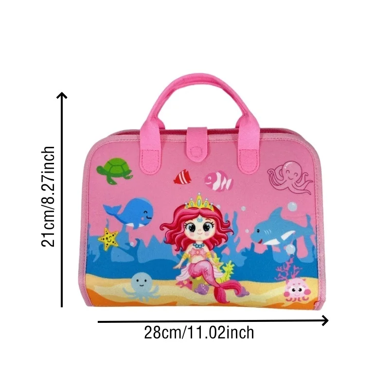 Pink Mermaid Ocean Felt Quiet Busy Board for Toddlers, Zip Buckle Dressing Fine Motor Toy, Animal Alphabet Shape Clock Matching Portable Travel Sensory Educational Gift for Little Girls Kids