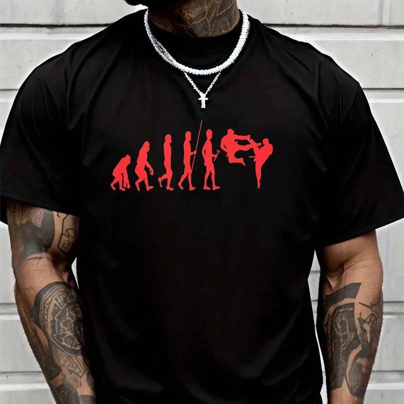 

Karate Evolution Print Men's Graphic Print T-Shirt Fashionable Casual Street Style Suitable For Travel And Sports Tee