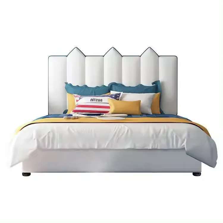 single stylish cartoon leather comfortable bed, children's bed, Boys bedroom furniture