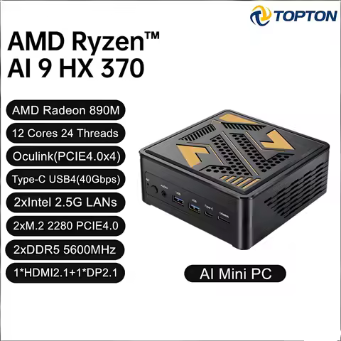 Topton OcuLink Mini PC Gamer AMD Ryzen AI 9 HX 370 7 PRO 360 8845HS USB4 2x2.5G LAN 2xPCIe4 Mini NUC Computer Windows 11 WiFi6E