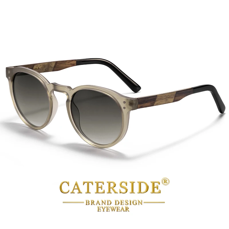 CATERSIDE Herren Runde Sonnenbrille Massivholz Tempel Hochwertige Federscharnier Sonnenbrille Damen Party Reisebrille UV400 – Detail 9