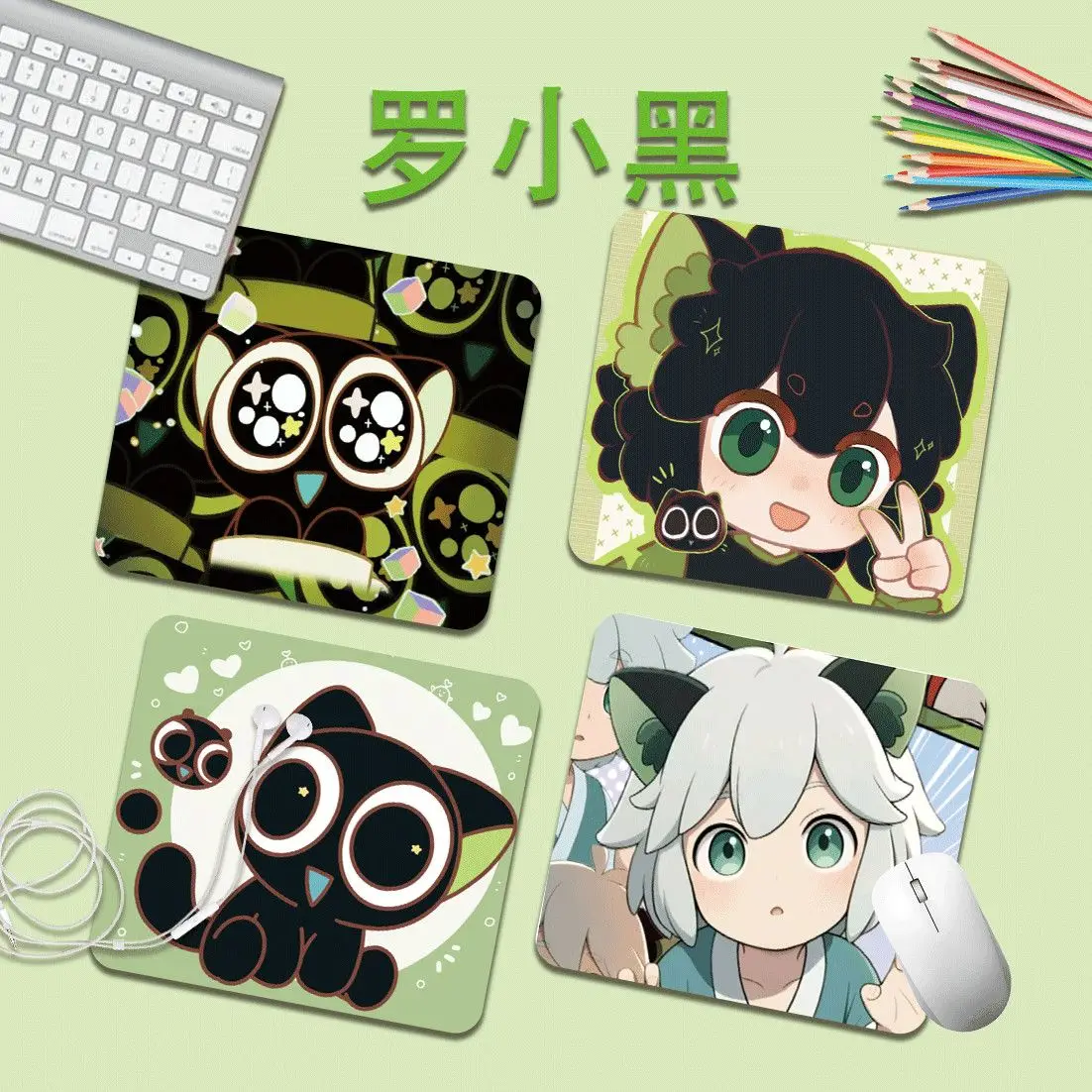 

Cute LuoXiaohei The Legend of Luo Xiaohei Black Cat Glass Table Pad Eye Protection Office Desktop Mouse Pad Esports Keyboard Pad