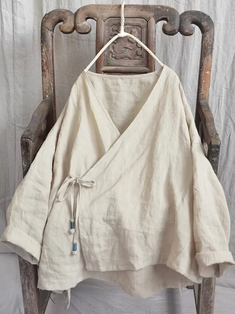 

Пересмотренный традиционный кардиган ханьфу, буддийская женская чайная одежда в стиле дзен, новая китайская шелковая открытка на пуговицах в стиле ретро с поясом...