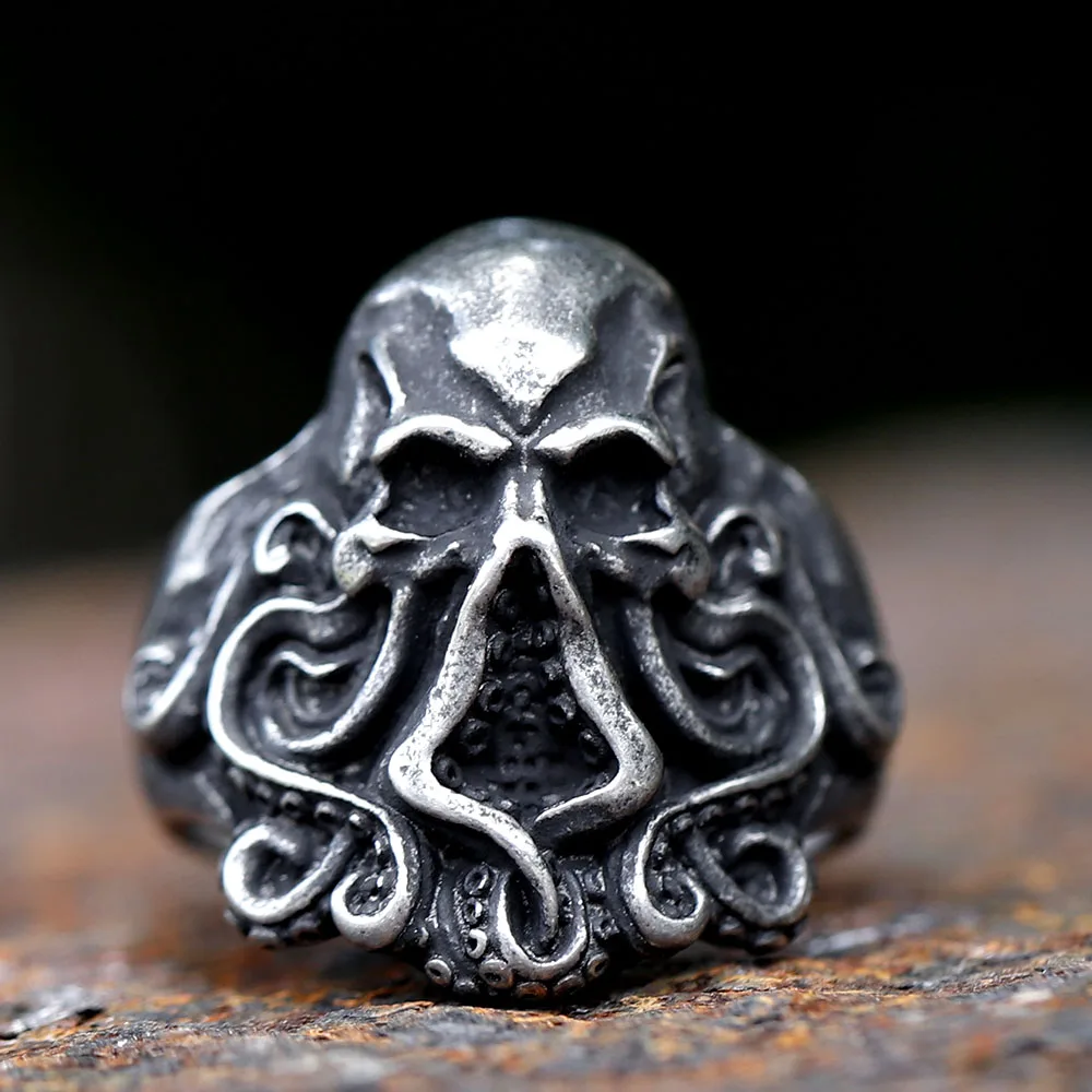 New Christmas Charm Halloween Octopus Skull Punk Stainless Steel Seaman Rings Men Anel Puck Jewelry Halloween Gift