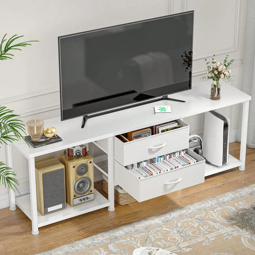 LED LED TV Stand With 2 Fabric Drawers 2 Open Storage Shelves, TV Console MultiFunctional Storage Cabinet For Living Room, Easy To - Aliexpress Deal