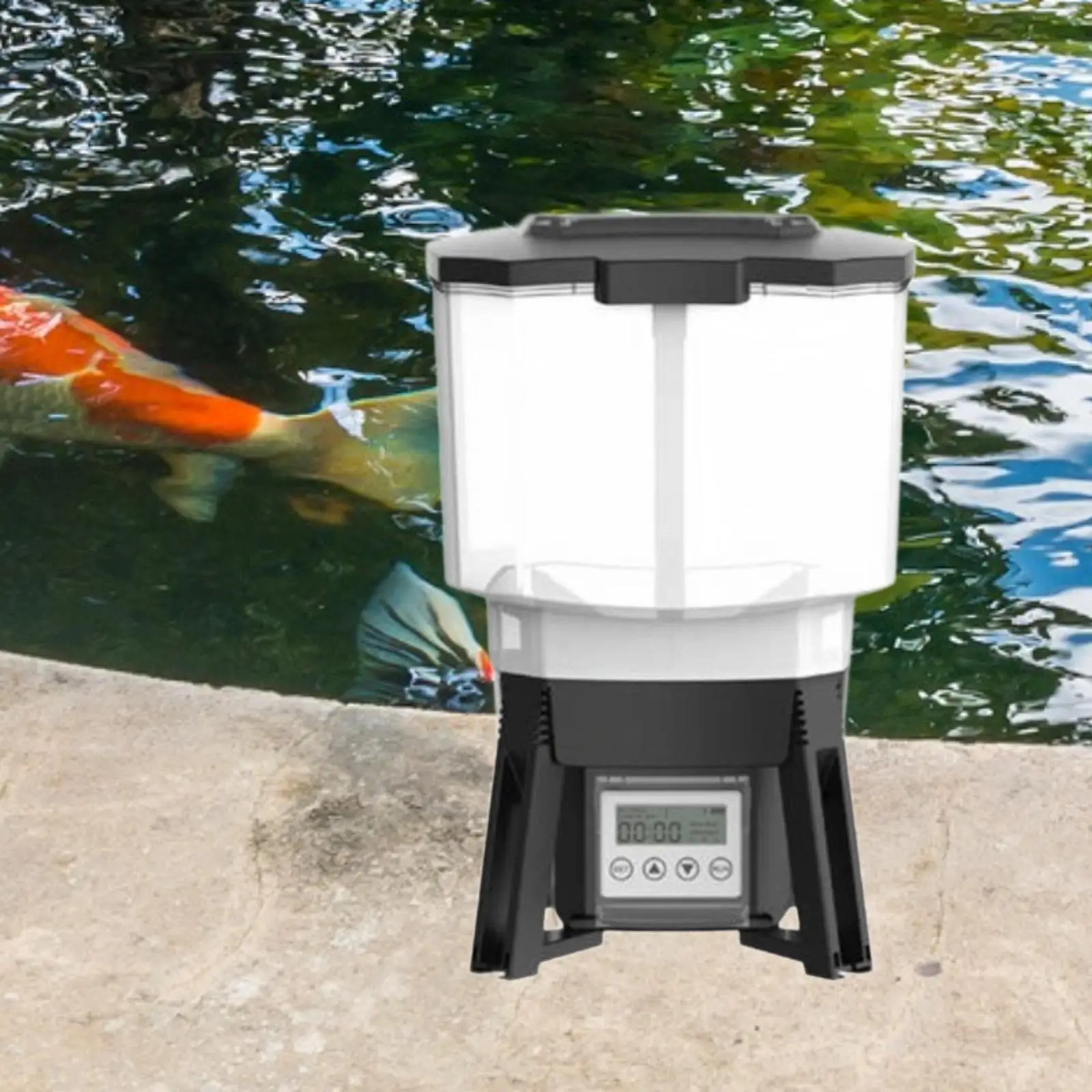 Pond Fish Feeder LCD Display 6L with Timer Solar Powered Automatic Fish Feeding Device for Weekend Pond Daily Use Garden Outdoor