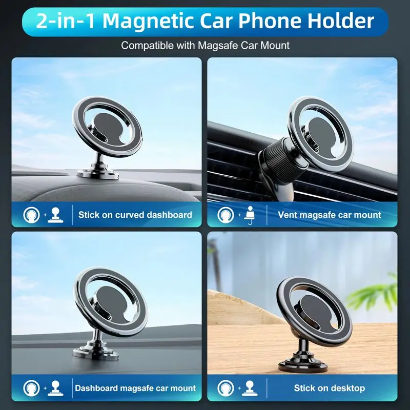 Magnetic Car Phone Holder Stand 360° Adjustable for Macsafe iPhone Huawei Xiaomi Mini Magnet Car Air Vent Clip Cellphone Mount