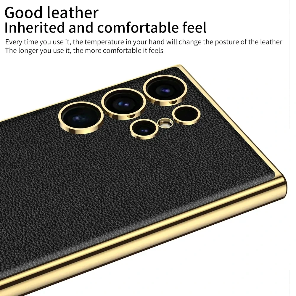 

For Samsung Galaxy S24 Ultra Case Luxury Electroplated Plain Leather Soft Silicone All Inclusive Shockproof Protection Cover