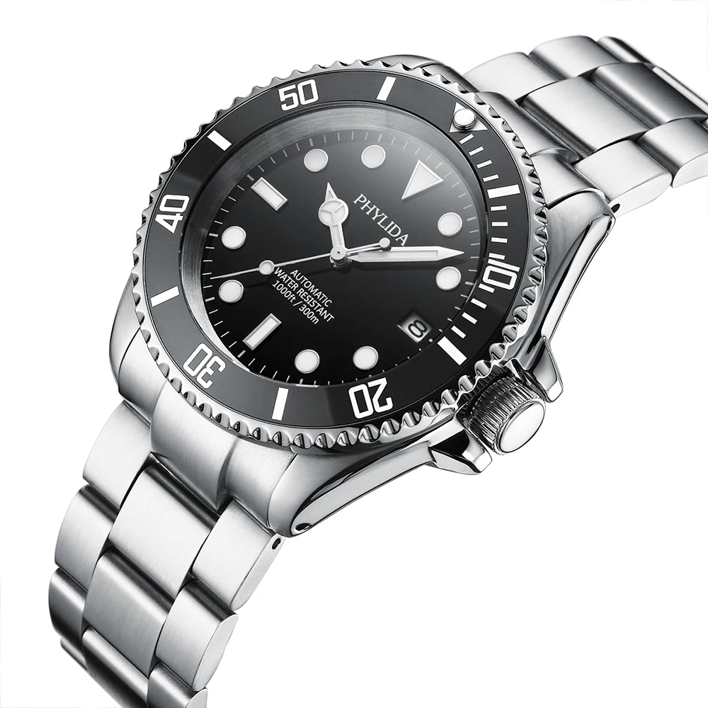 PHYLIDA 42mm Men's Diver Watch Automatic nh35 Movement Sapphire Crystal Sub Style Skx007 compatible