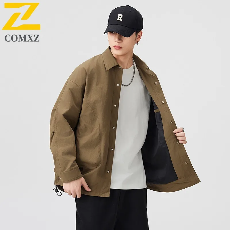 COMXZ Male Jacket Turndown Collar Outdoor Climbing Windproof Motorcycle Coat Single Breasted Design Wear Resistant Autumn Wear