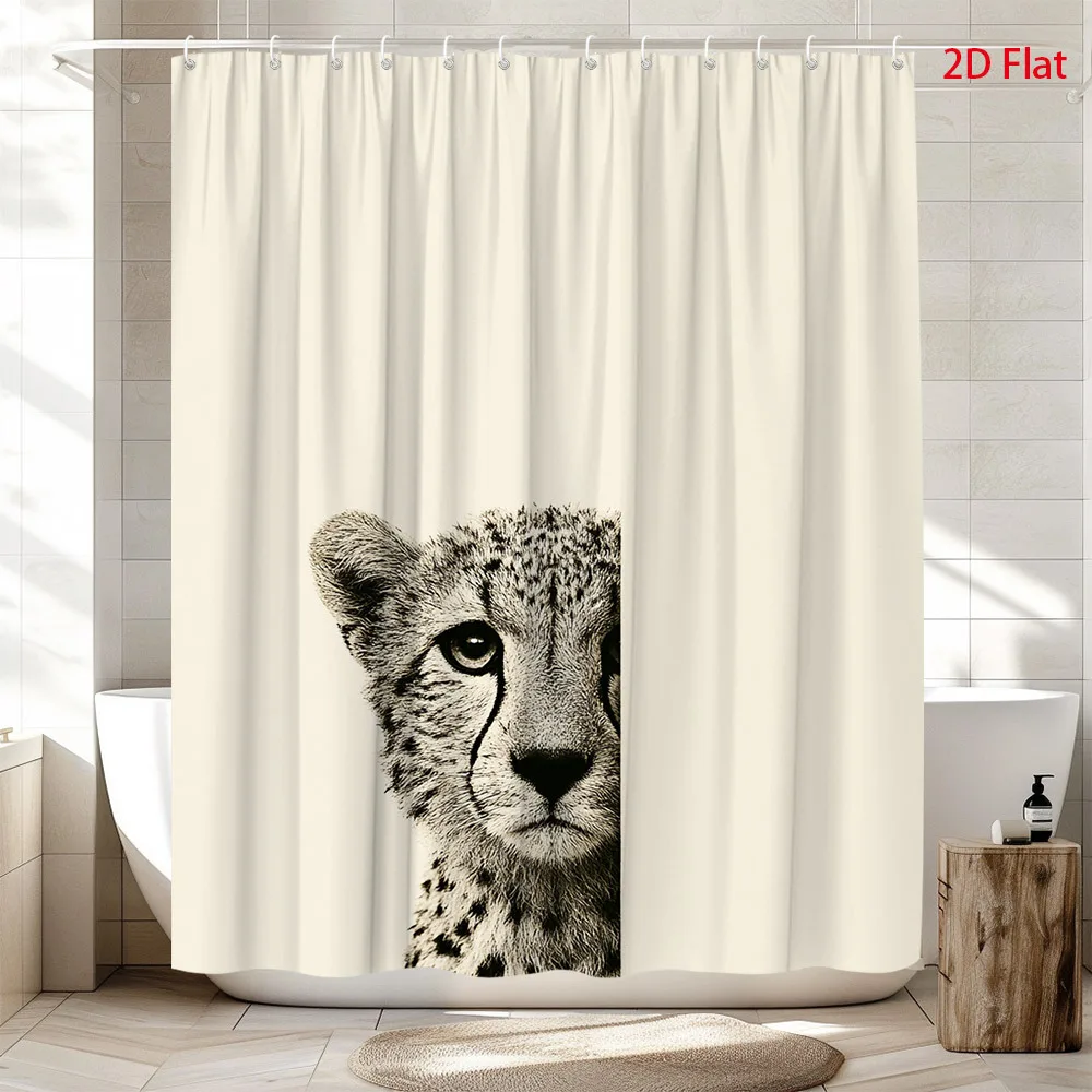 

Leopard Face Shower Curtain 180x180cm Waterproof Safari Animal Print Bathroom Decor Wildlife Style Curtain