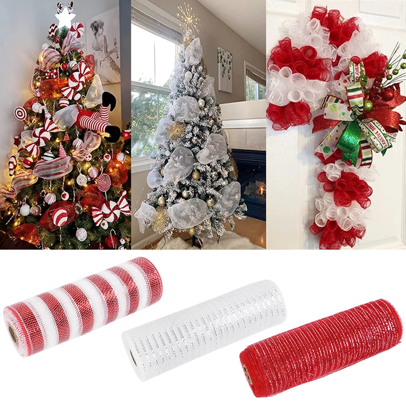 10 Yards Weihnachten Rot Weiß Mesh Band Zuckerstange Dekore Handgemachte Kranz Weihnachten Baum DIY Bogen Ornament Neue Jahr Party Gefälligkeiten geschenke