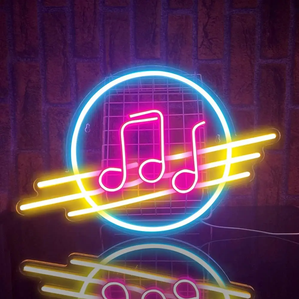 Music Notes Circle LED Neon Sign Wall Art for Bedroom Bar Music Studio Retro Home Decor Gift for Music Lovers  Ambiance Lighting