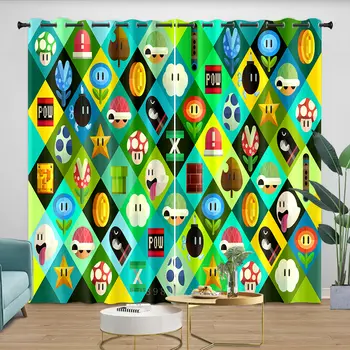 Zatemňovací závěsy do ložnice s motivem S-Mario s průchodkami do pokoje, 2 kusy, dětská ložnice, bytová dekorace, vnitřní závěsová přepážka 10 nejlepší prodej Záclony Super Mario - №2