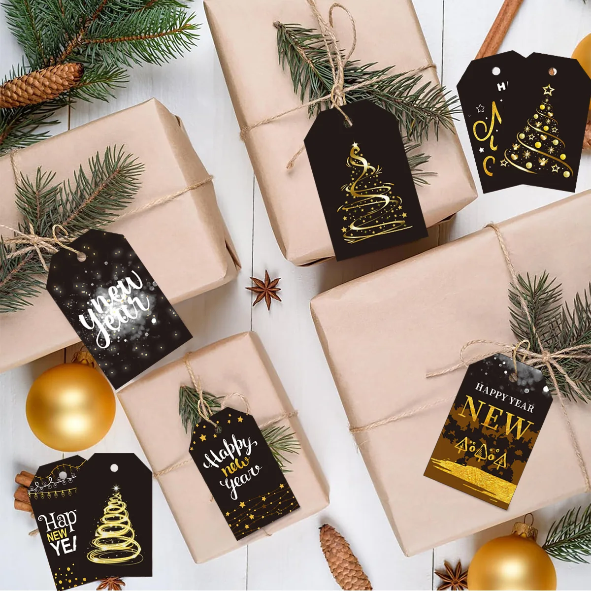 24 قطعة 2026 موضوع رأس السنة الجديدة حفلة شنق العلامات مع تسميات الجوت للعام الجديد عيد الميلاد الديكور هدية التفاف #5