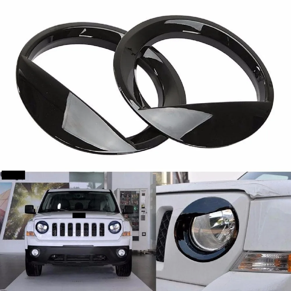 2 Pcs Front Headlight Cover Trim Frame Chrome & Black Angry Eyes For Jeep Patriot 2011-2014 Car Lamp Hoods Shell Stryling