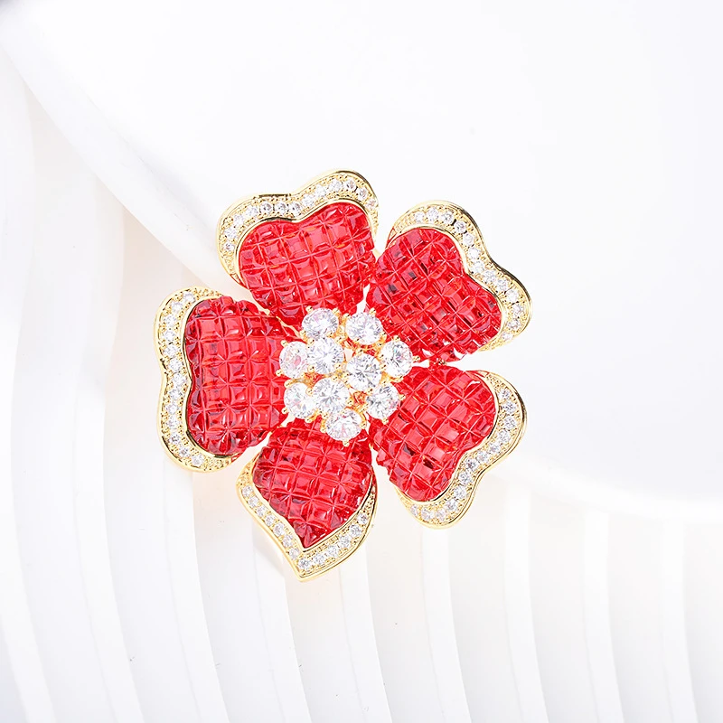 Beautiful Elegant Blue Glazed Flower Brooch Inlaid with Zircon High-grade Retro Clothing Accessories Holiday Gifts to Friends