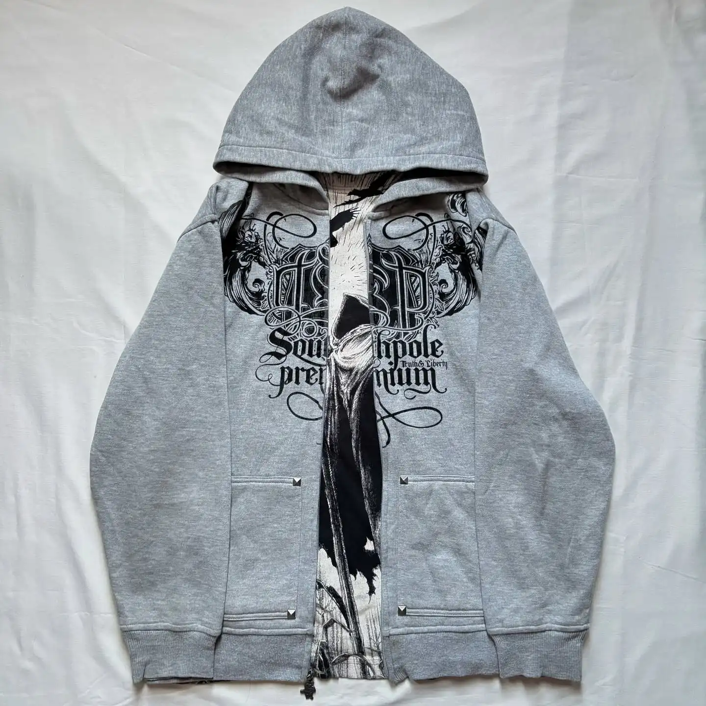 Affliction Street Fashion New Hoodie Gothic Skull Oversize Zipper Hoodie Men Women Hip Hop Casual Sweatshirt Personality Hoodie