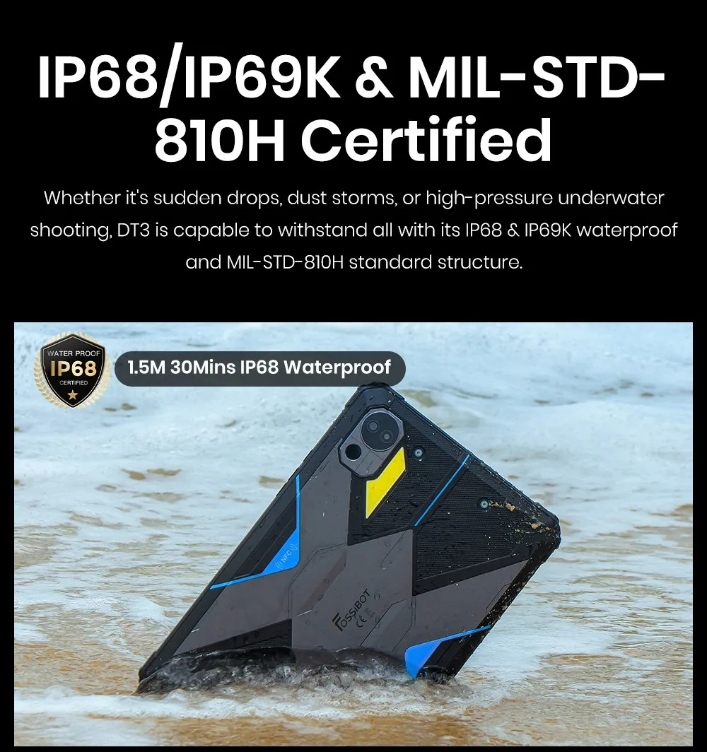 Fossibot Dt3 5g Rugged Tablet, Android 15, 10.4" Display, 12Gb Ram 256Gb Rom, Wifi 6, 66W Fast Charge, 64Mp+32Mp Camera, Nfc